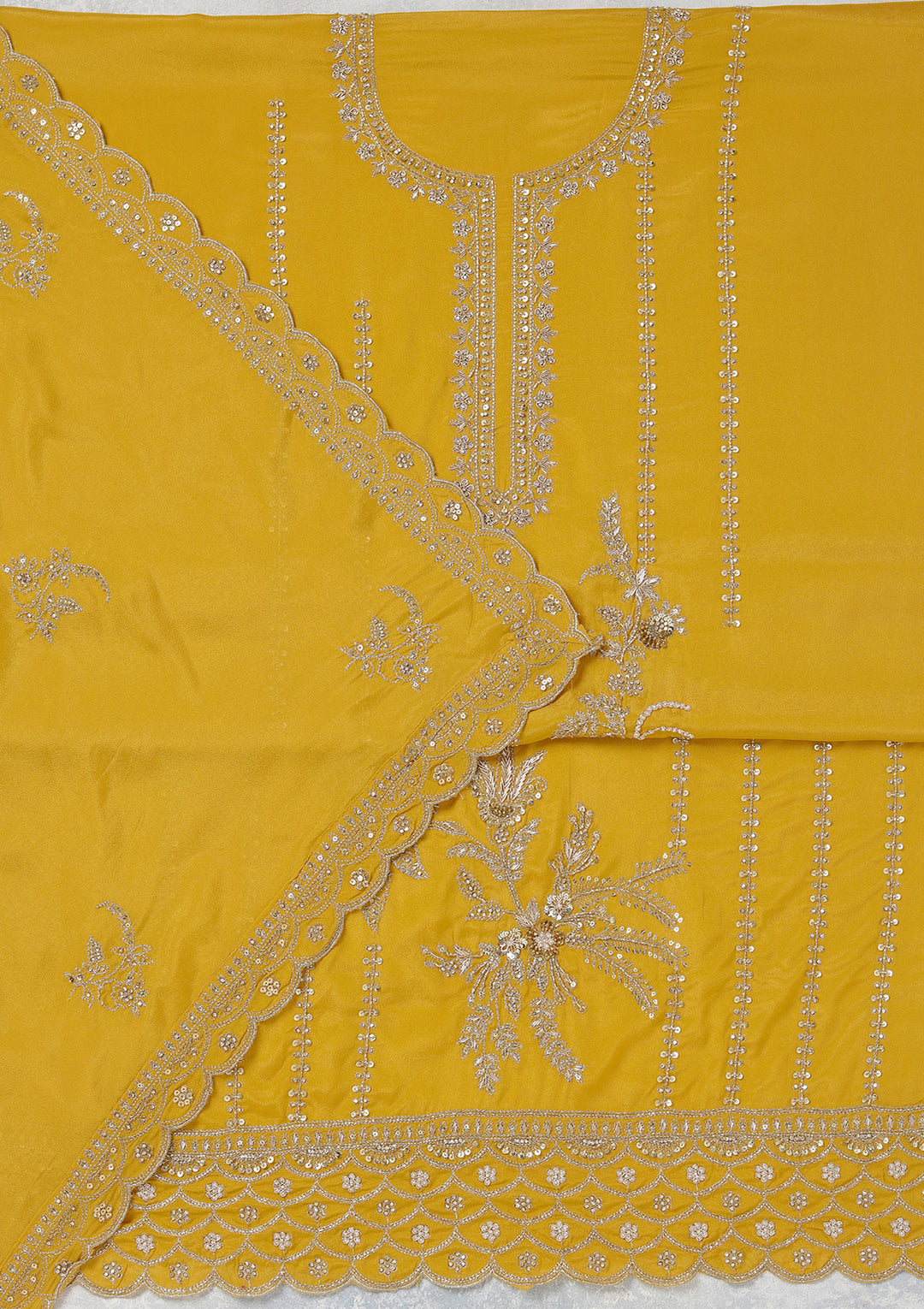 Mustard Zariwork (Gold) Georgette Unstitched Salwar Suit