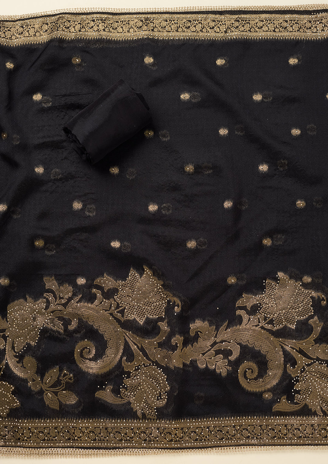 Black Zariwork (Gold) Dola Silk Unstitched Salwar Suit