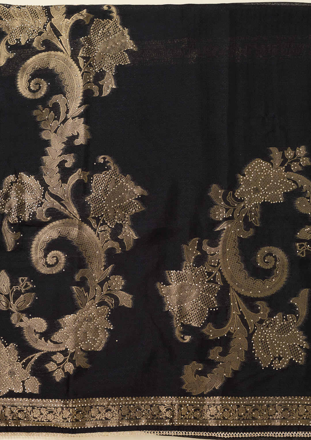 Black Zariwork (Gold) Dola Silk Unstitched Salwar Suit