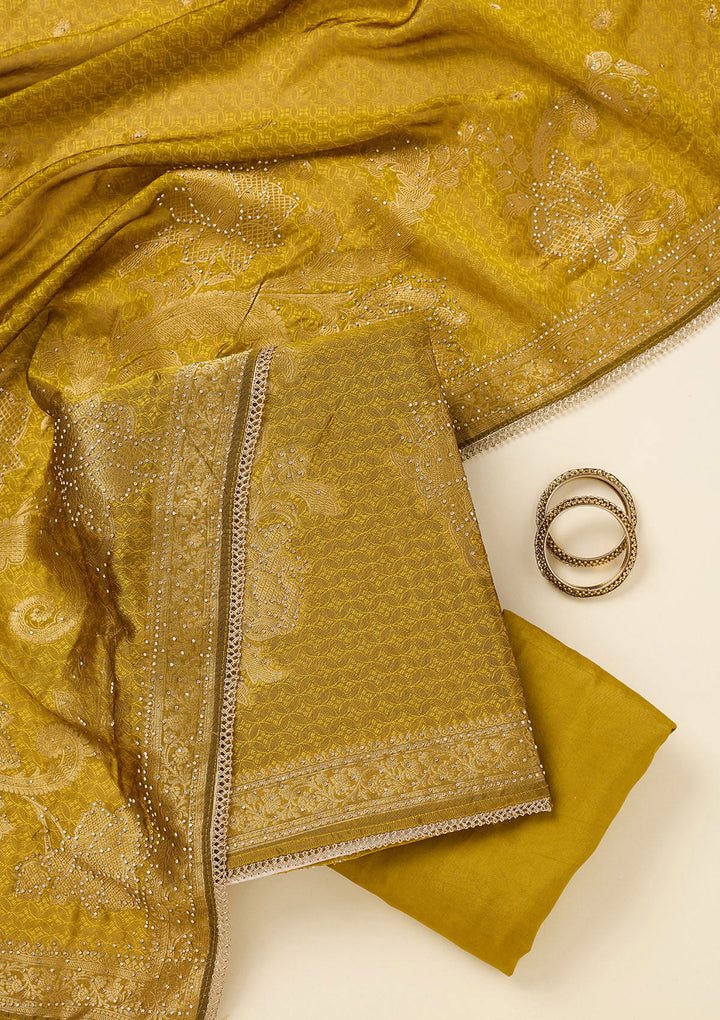 Mustard Zariwork (Gold) Dola Silk Unstitched Salwar Suit