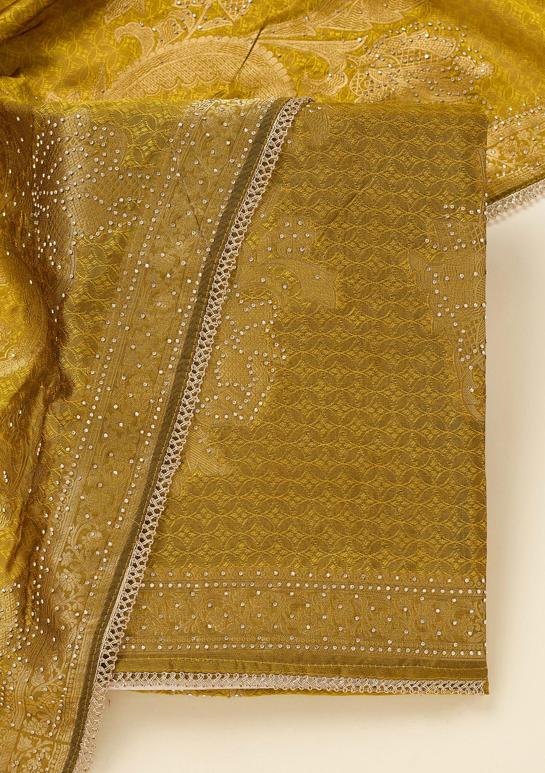 Mustard Zariwork (Gold) Dola Silk Unstitched Salwar Suit