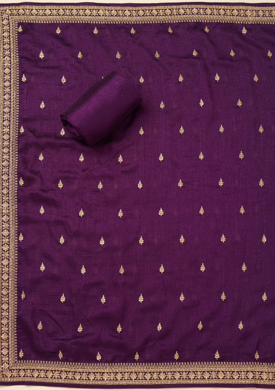 Purple Soft Raw Silk Cording Unstitched Dress Material With Matching Bottom And Dupatta