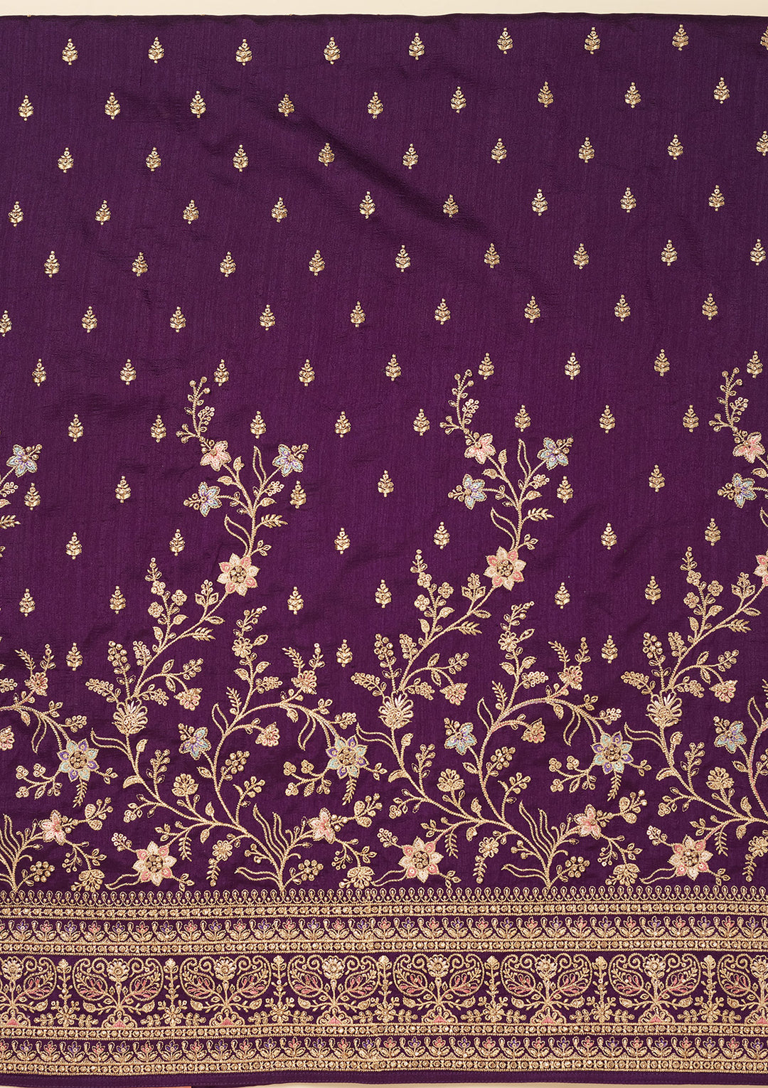 Purple Soft Raw Silk Cording Unstitched Dress Material With Matching Bottom And Dupatta