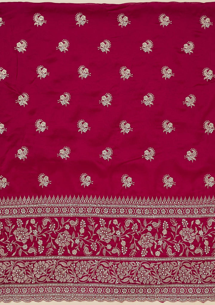 Rani Pink Zariwork (Silver) Semi Crepe Unstitched Salwar Suit