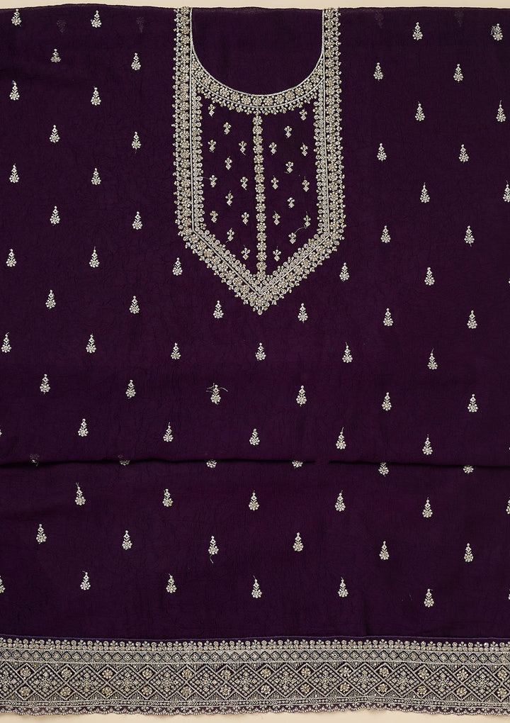 Purple Zardozi (Gold) Soft Raw Silk Unstitched Salwar Suit
