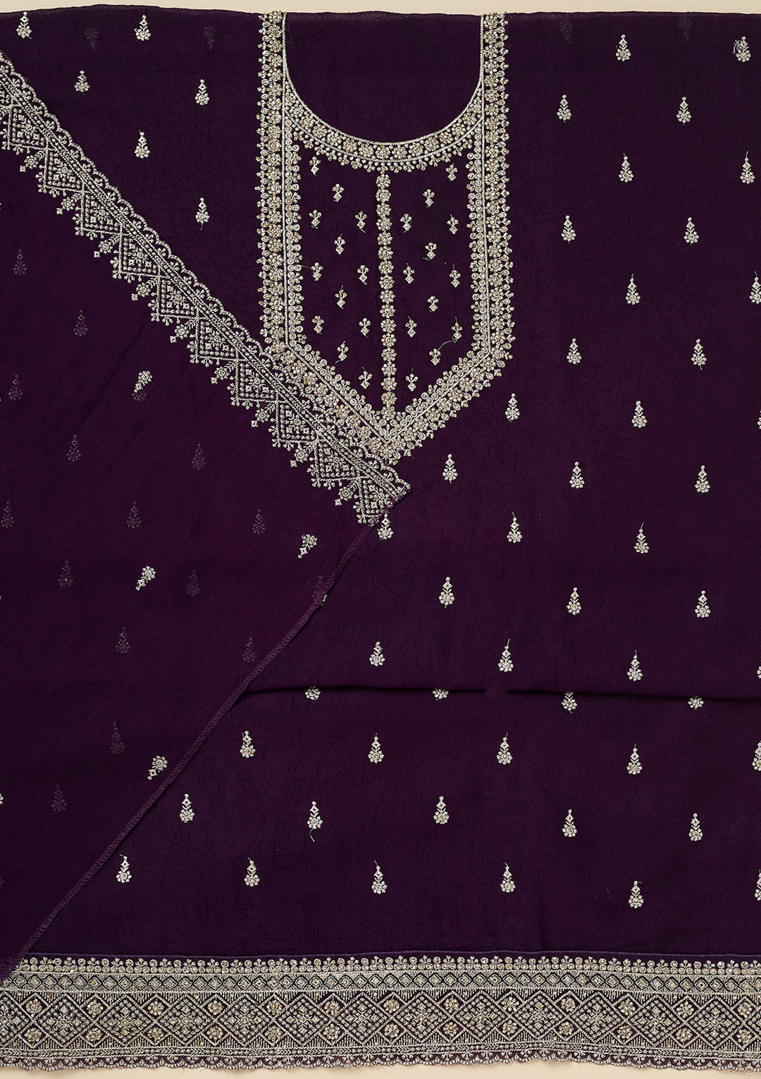 Purple Zardozi (Gold) Soft Raw Silk Unstitched Salwar Suit