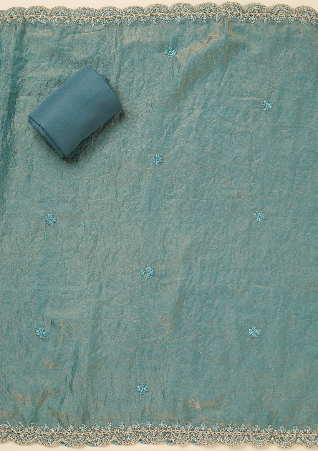 Sea Green Tissue Cutdana Unstitched Dress Material With Matching Bottom And Dupatta