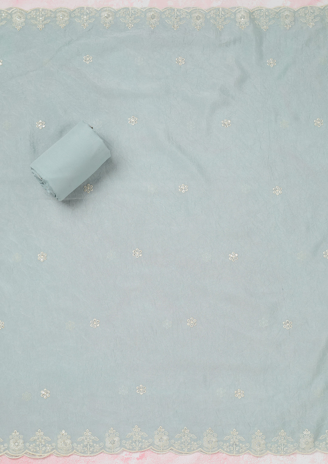 Sea Green Pearlwork Soft Raw Silk Unstitched Salwar Suit