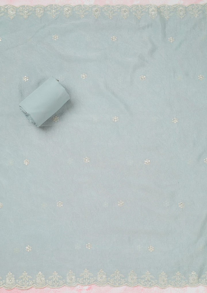 Sea Green Pearlwork Soft Raw Silk Unstitched Salwar Suit