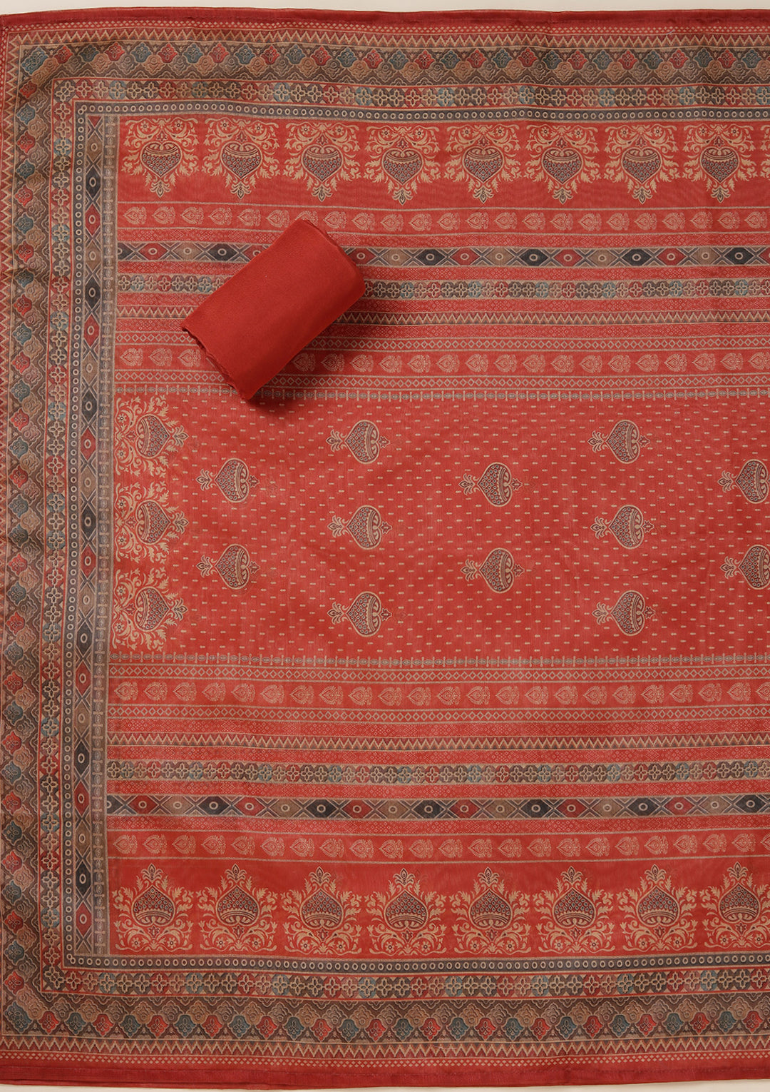 Rust Multi Chanderi Ombre Threadwork Unstitched Dress Material With Matching Bottom And Dupatta