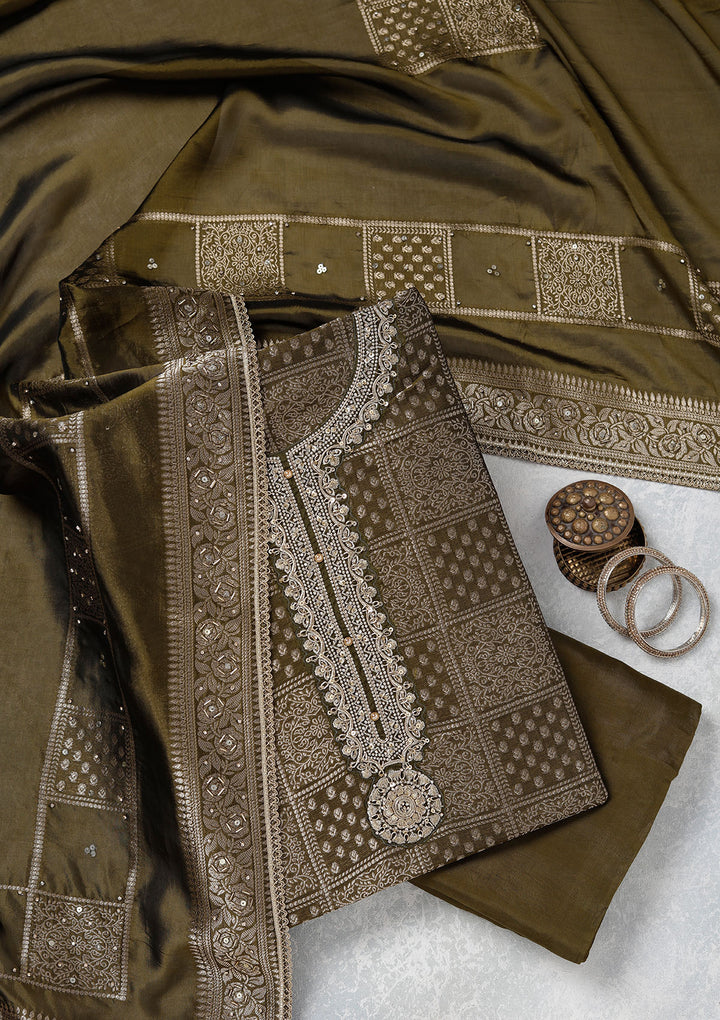 Mehendi Zariwork (Gold) Brocade Unstitched Salwar Suit