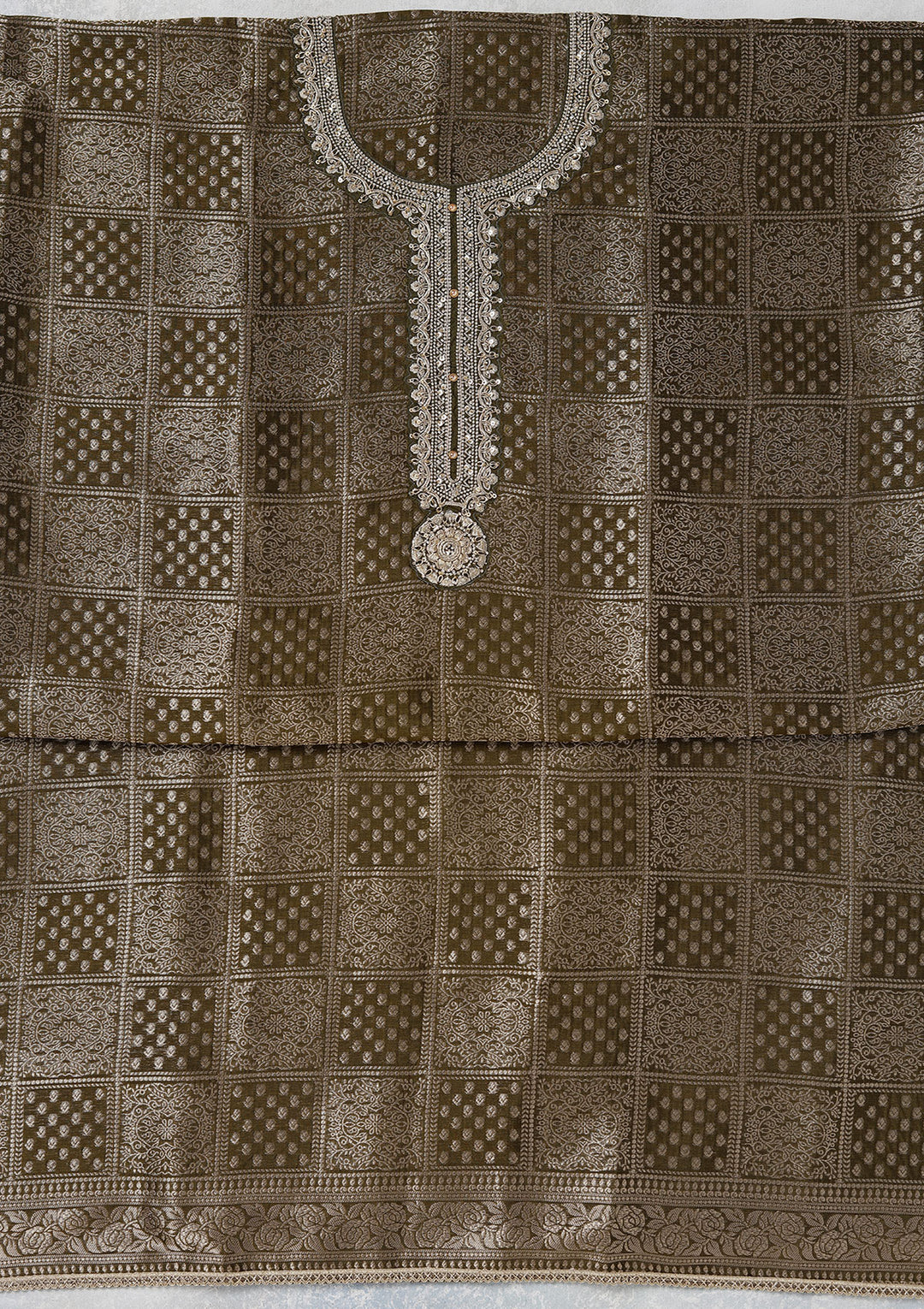 Mehendi Zariwork (Gold) Brocade Unstitched Salwar Suit