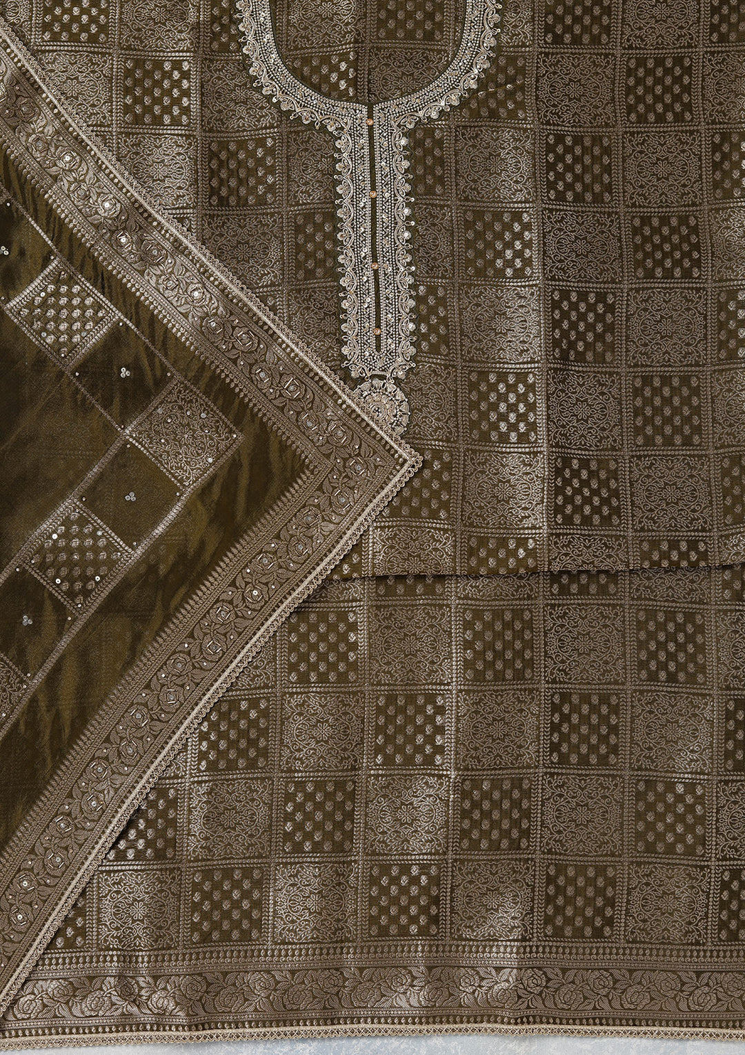 Mehendi Zariwork (Gold) Brocade Unstitched Salwar Suit