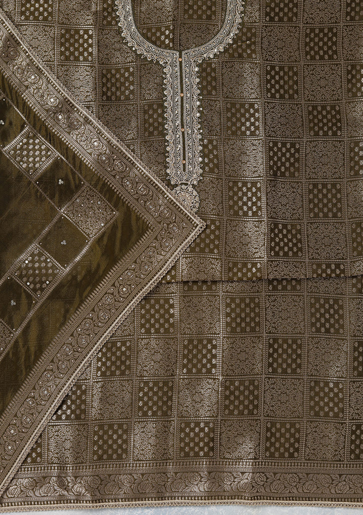 Mehendi Zariwork (Gold) Brocade Unstitched Salwar Suit