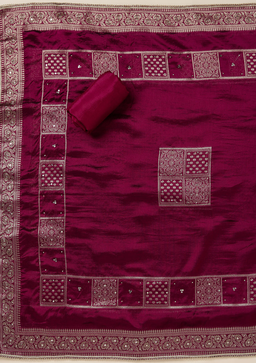 Wine Dola Silk Bandhej Gold Zariwork Unstitched Dress Material With Matching Bottom And Dupatta
