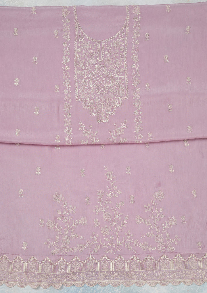 Lavender Threadwork Chinon Unstitched Salwar Suit