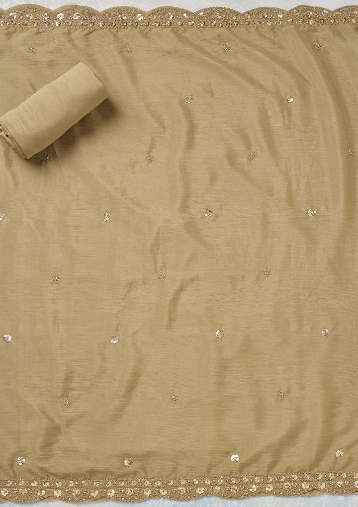 Pista Green Zariwork (Gold) Chinon Unstitched Salwar Suit