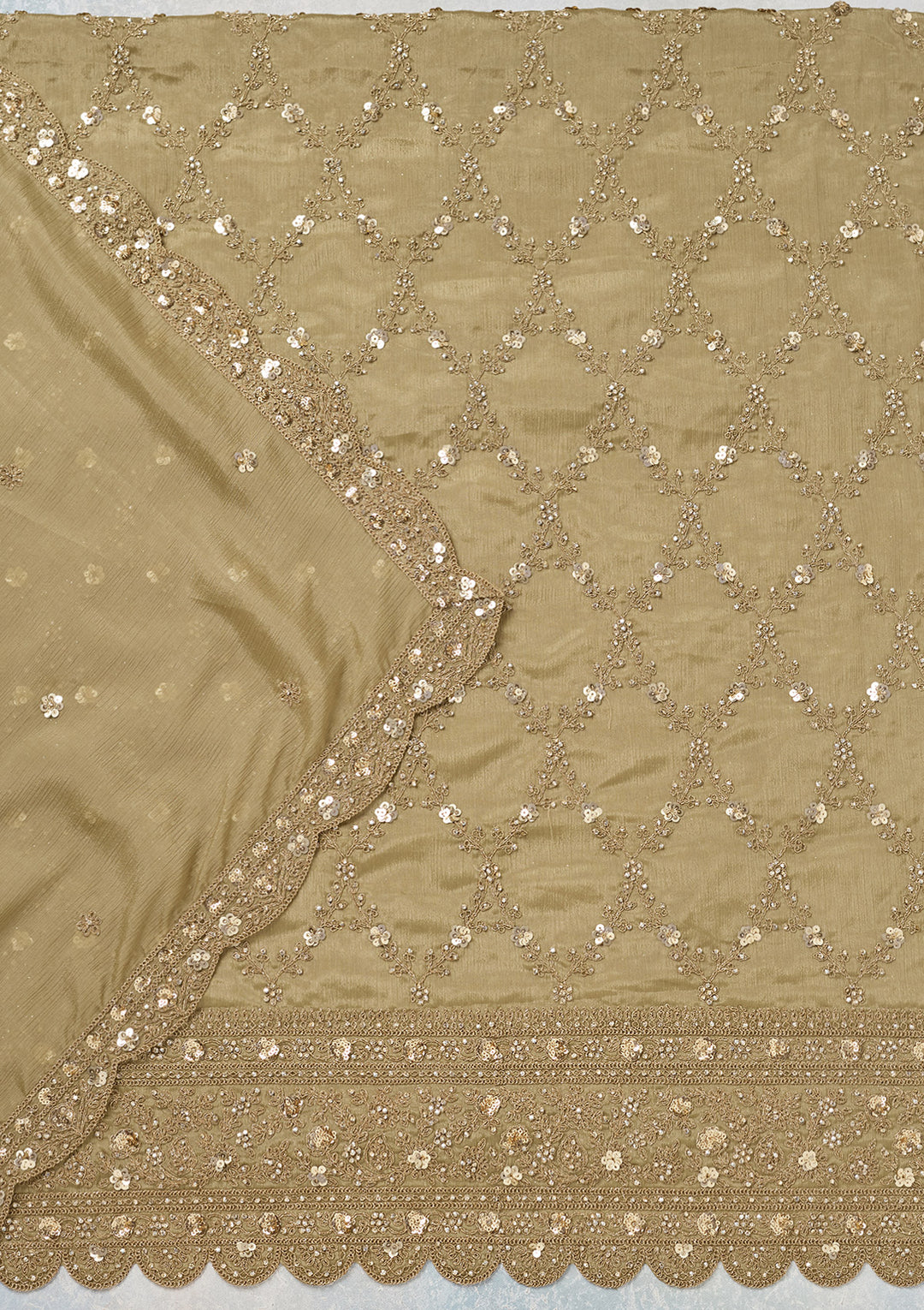 Pista Green Zariwork (Gold) Chinon Unstitched Salwar Suit