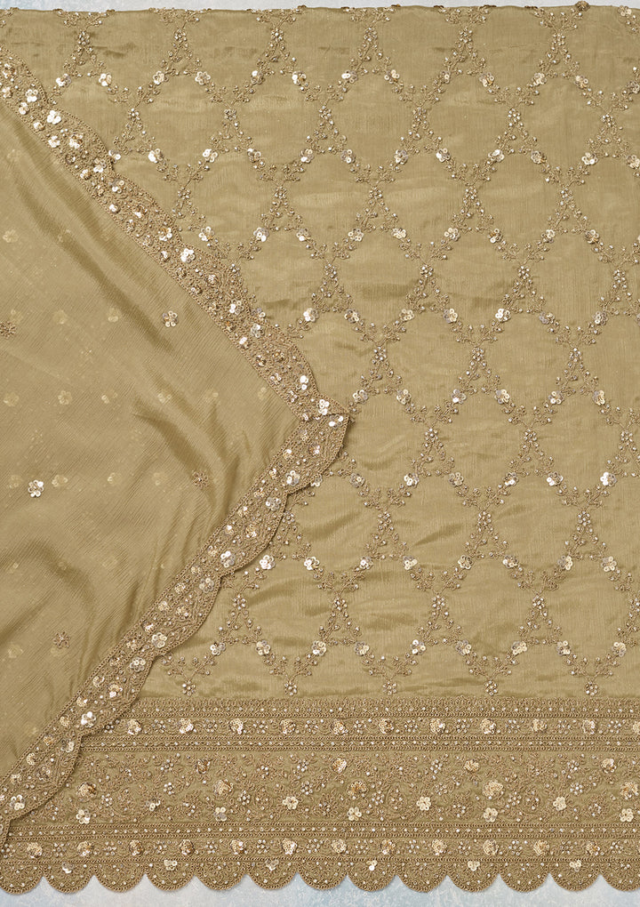 Pista Green Zariwork (Gold) Chinon Unstitched Salwar Suit