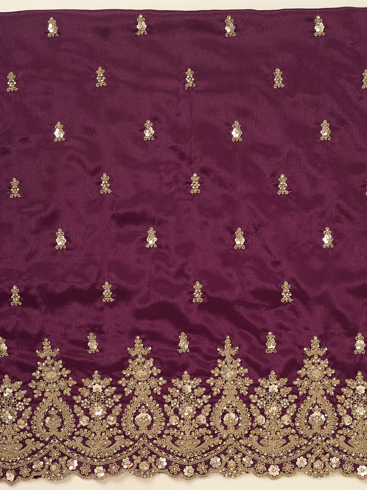 Purple Chinon Gold Zariwork Unstitched Dress Material With Matching Bottom And Dupatta