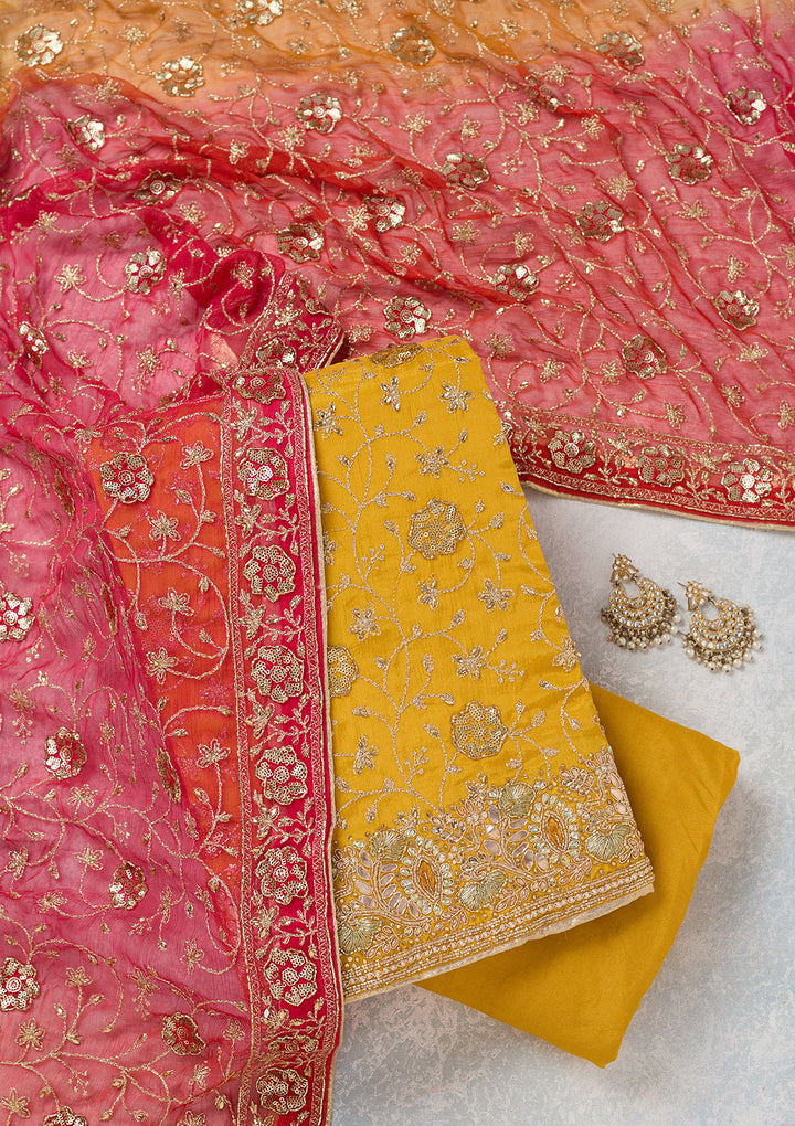 Mustard Zariwork Georgette Unstitched Salwar Suit