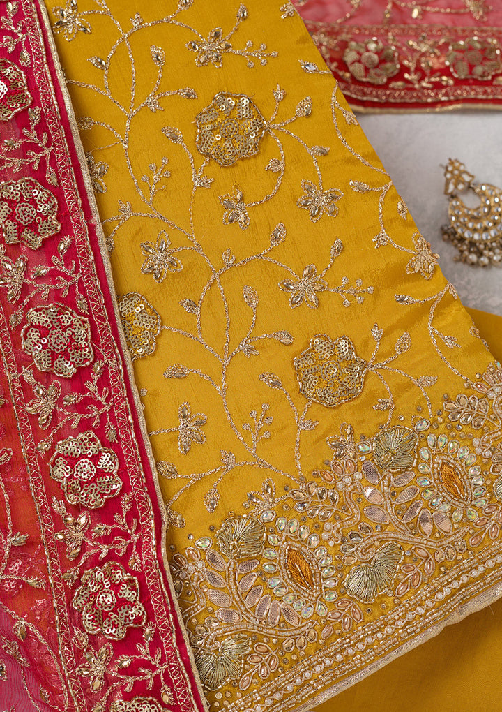 Mustard Zariwork Georgette Unstitched Salwar Suit