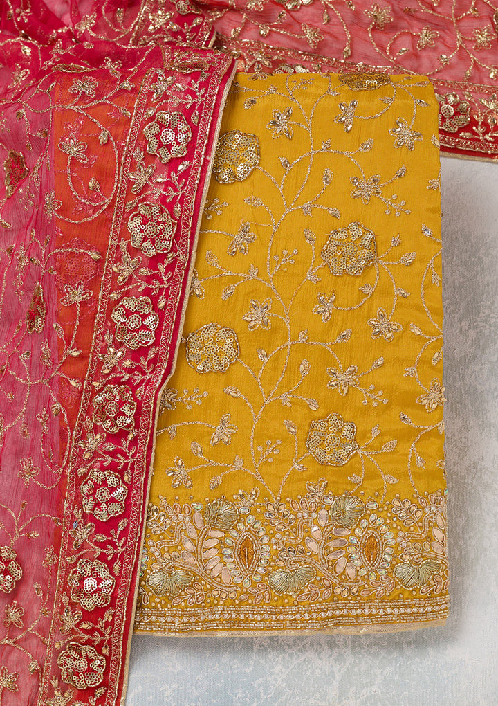 Mustard Zariwork Georgette Unstitched Salwar Suit