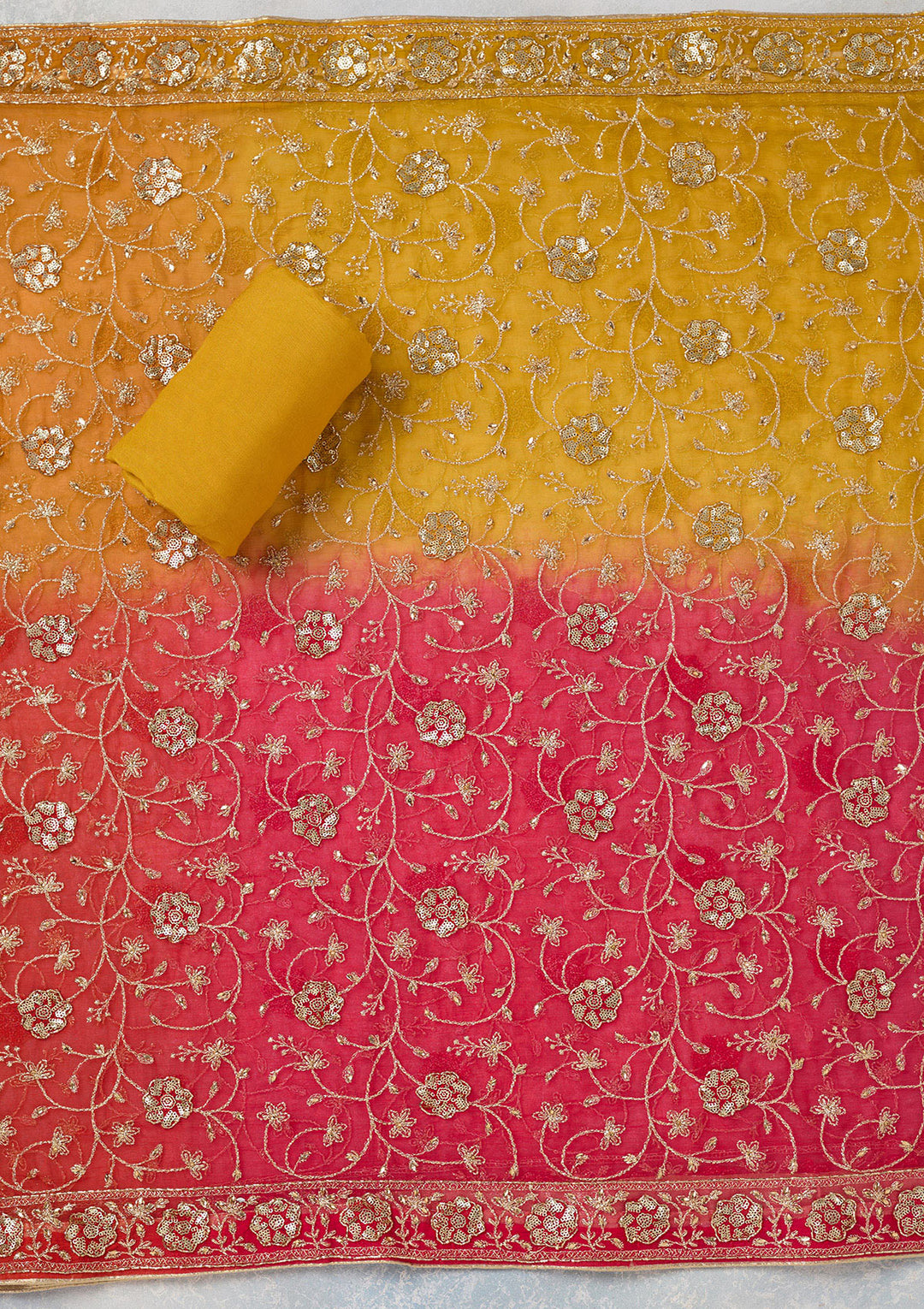 Mustard Zariwork Georgette Unstitched Salwar Suit