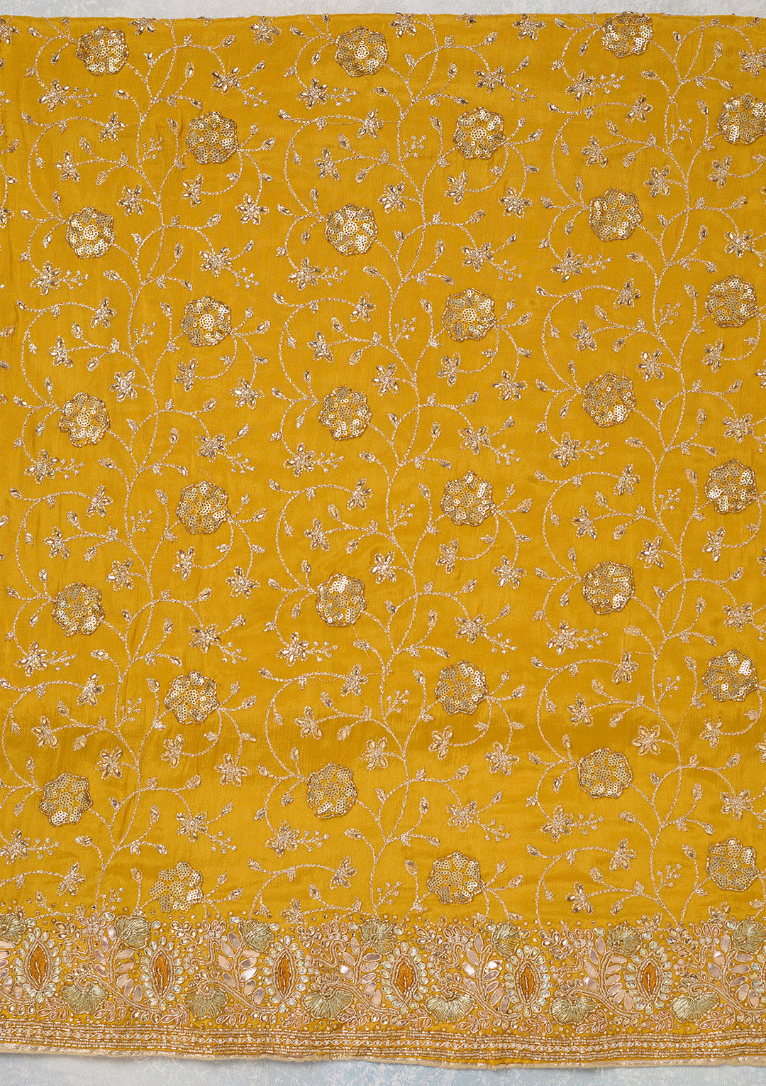 Mustard Zariwork Georgette Unstitched Salwar Suit