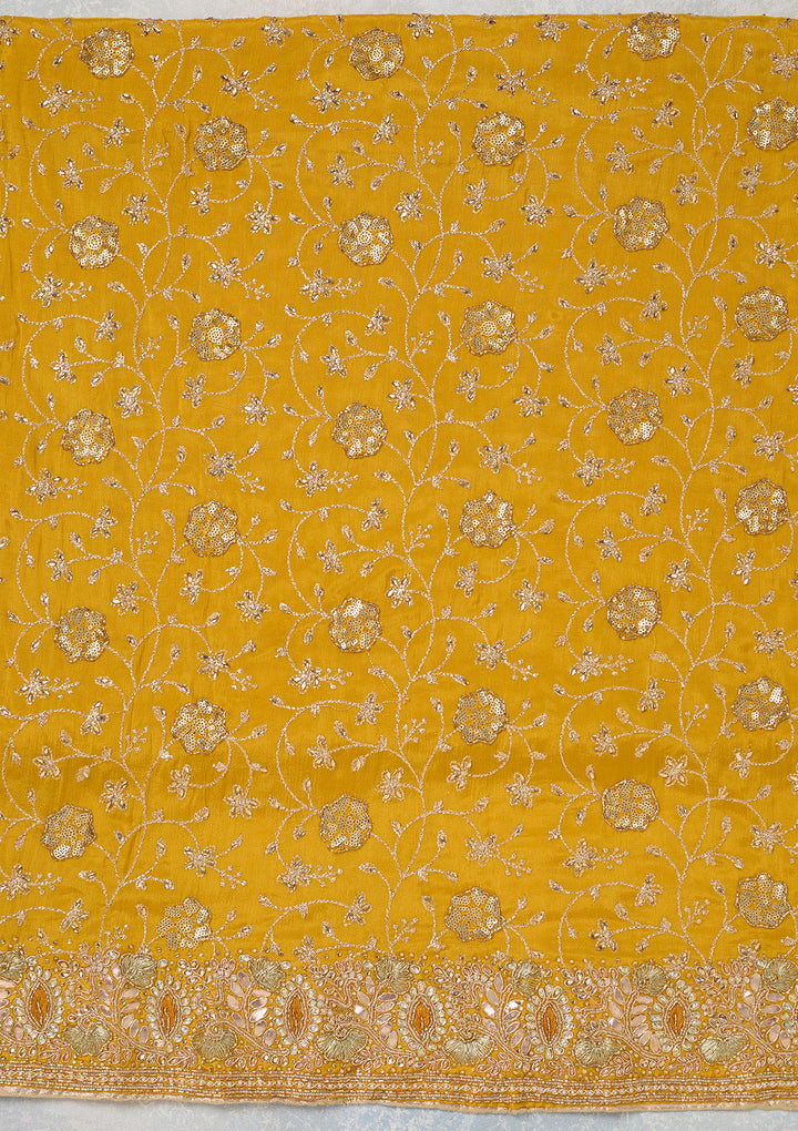 Mustard Zariwork Georgette Unstitched Salwar Suit