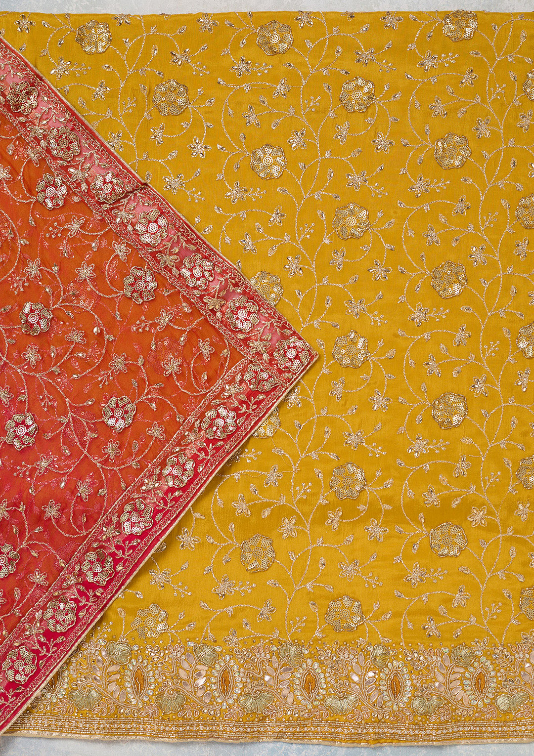 Mustard Zariwork Georgette Unstitched Salwar Suit