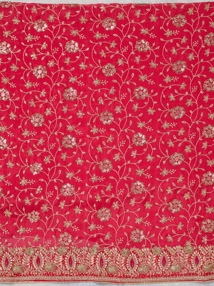 Rani Pink Multi Georgette Zariwork Unstitched Dress Material With Matching Bottom And Dupatta
