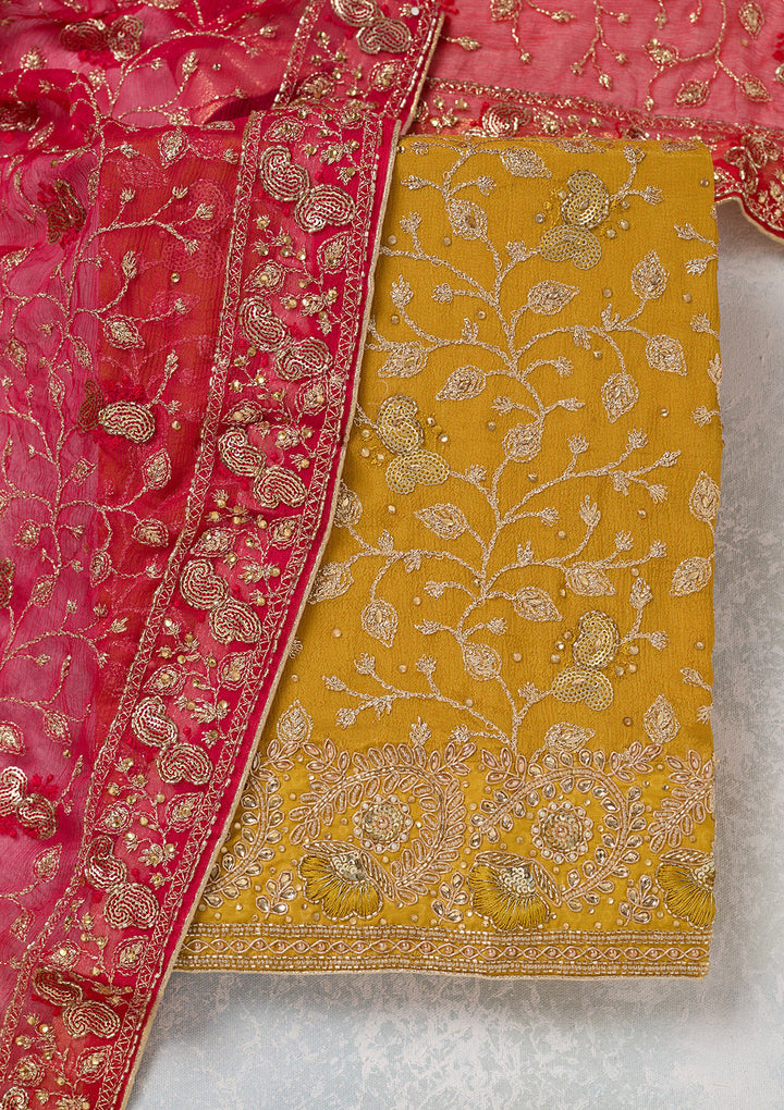Mustard Zariwork Georgette Unstitched Salwar Suit