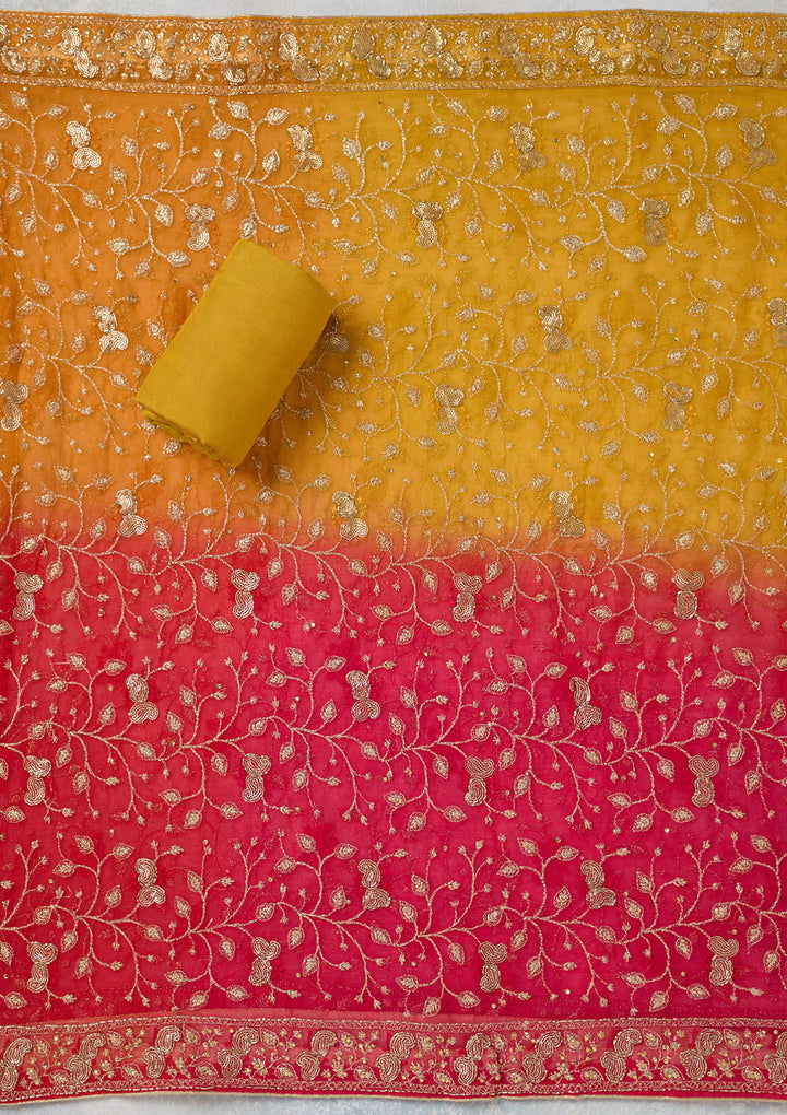 Mustard Zariwork Georgette Unstitched Salwar Suit