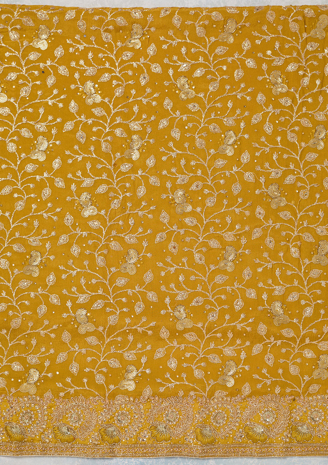 Mustard Zariwork Georgette Unstitched Salwar Suit