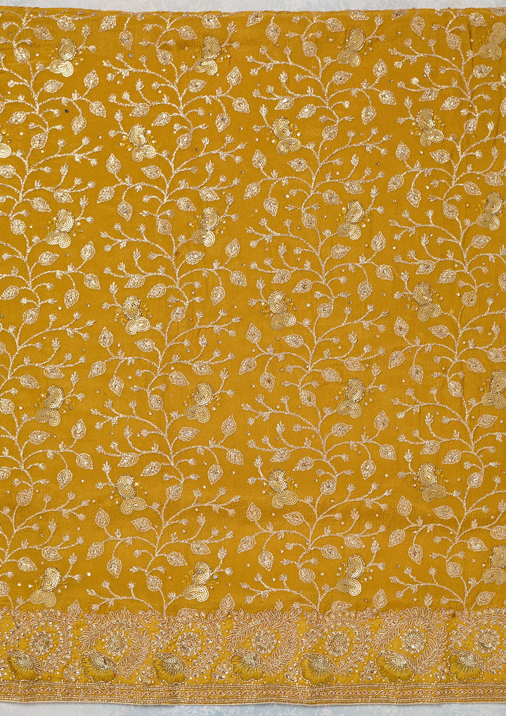 Mustard Zariwork Georgette Unstitched Salwar Suit