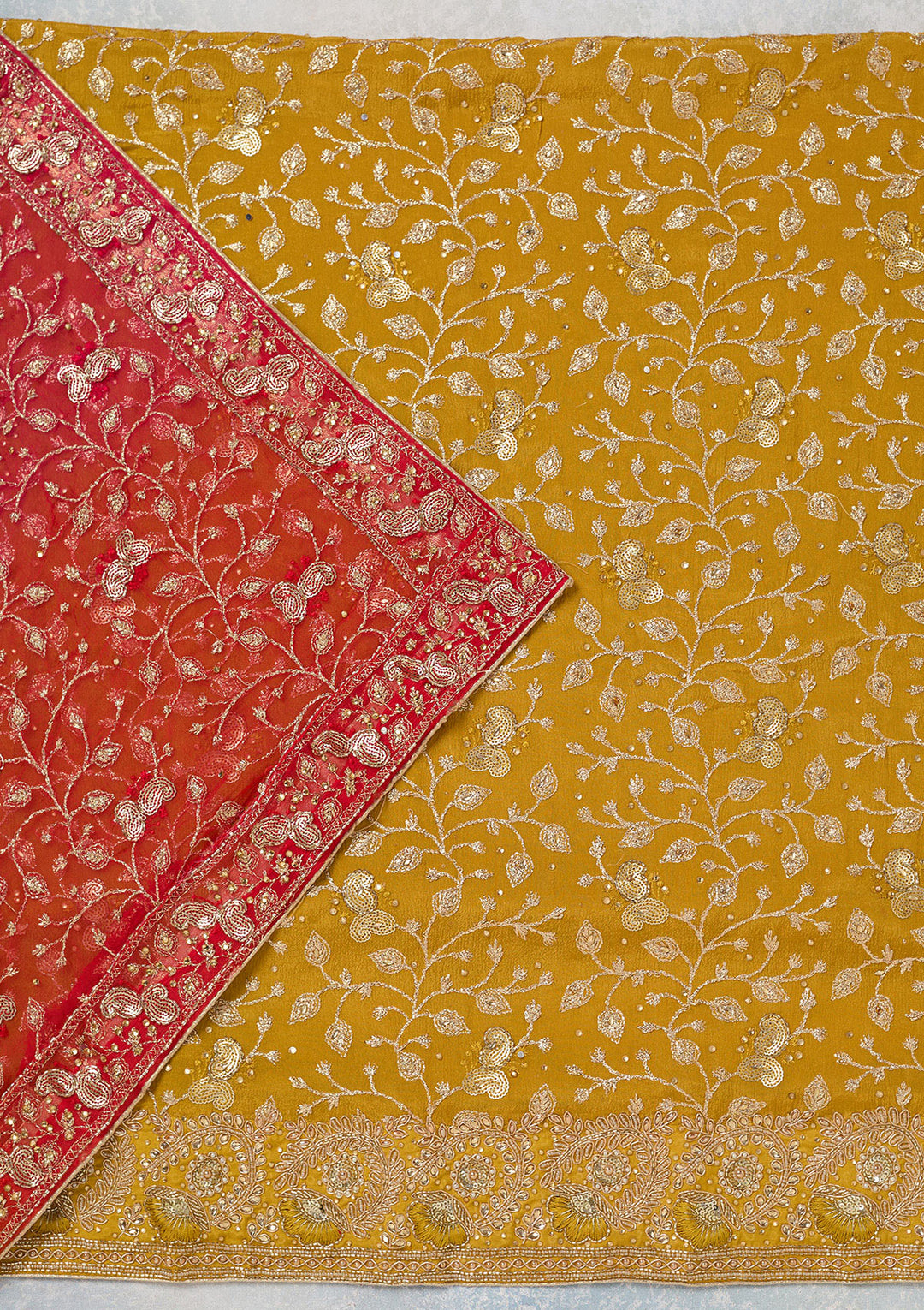 Mustard Zariwork Georgette Unstitched Salwar Suit