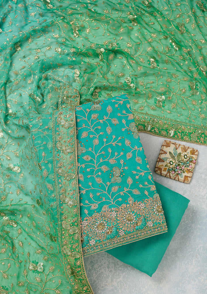 Sea Green Zariwork Georgette Unstitched Salwar Suit