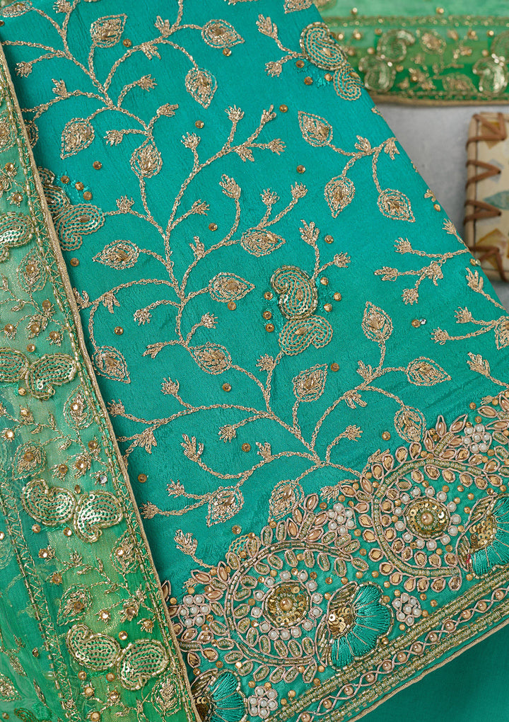 Sea Green Zariwork Georgette Unstitched Salwar Suit