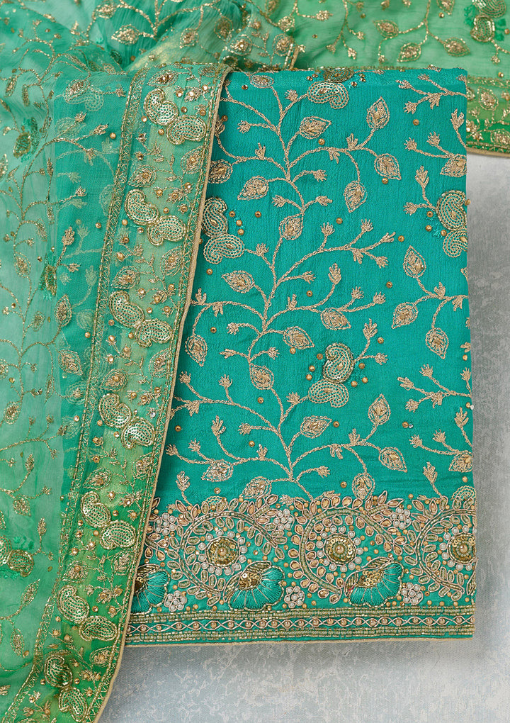 Sea Green Zariwork Georgette Unstitched Salwar Suit