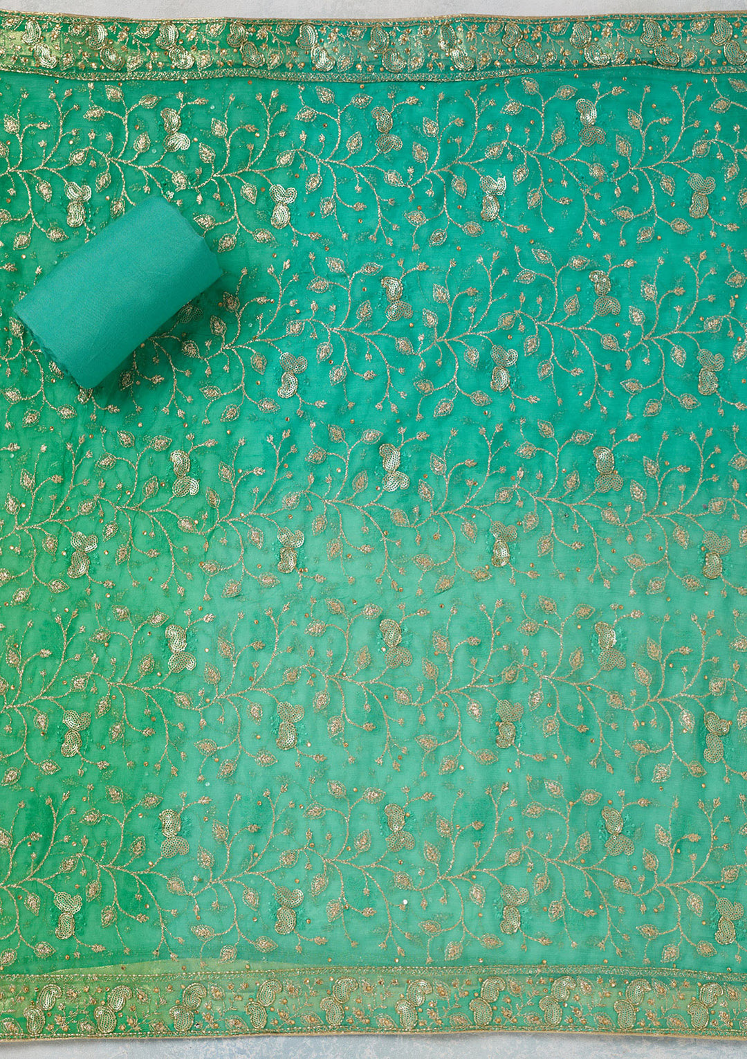 Sea Green Zariwork Georgette Unstitched Salwar Suit