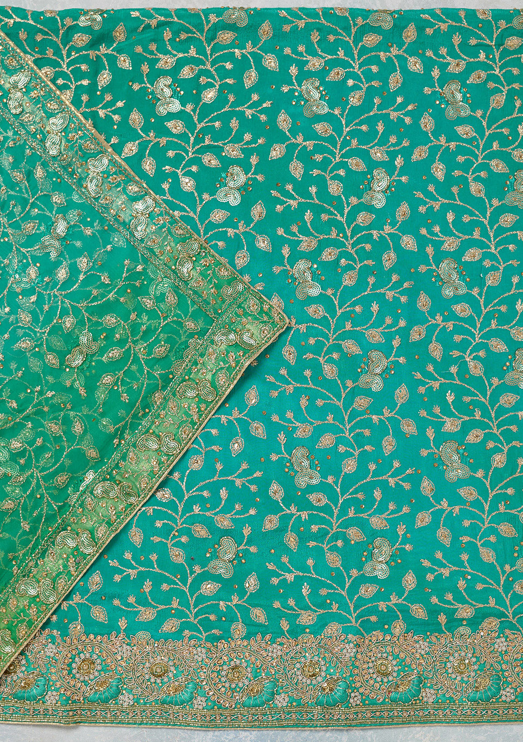 Sea Green Zariwork Georgette Unstitched Salwar Suit