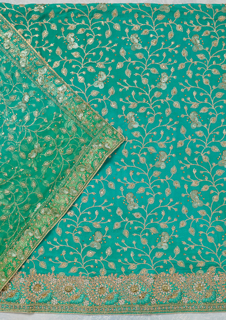 Sea Green Zariwork Georgette Unstitched Salwar Suit