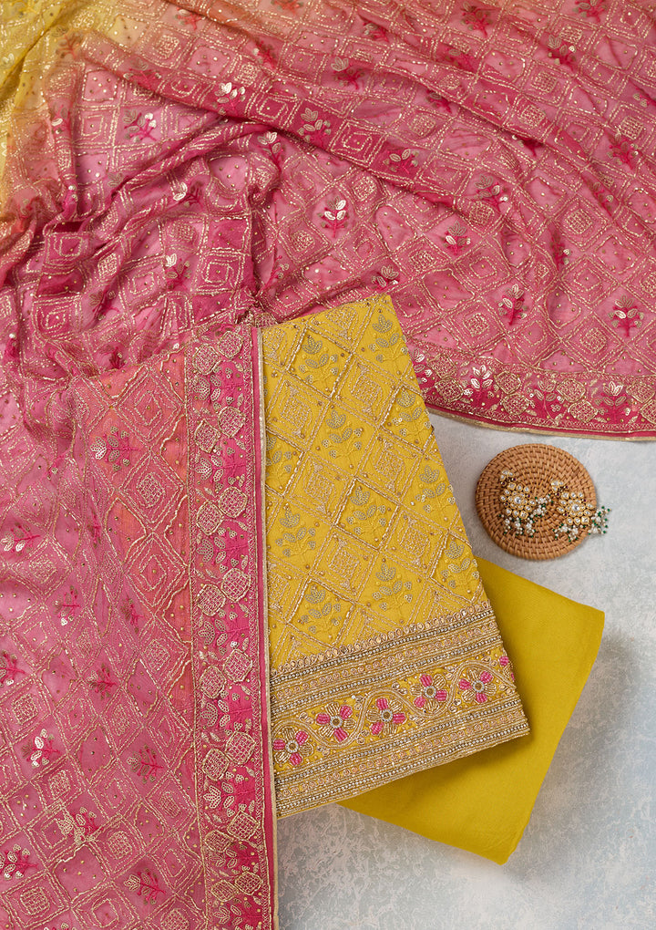 Mustard Zariwork Georgette Unstitched Salwar Suit