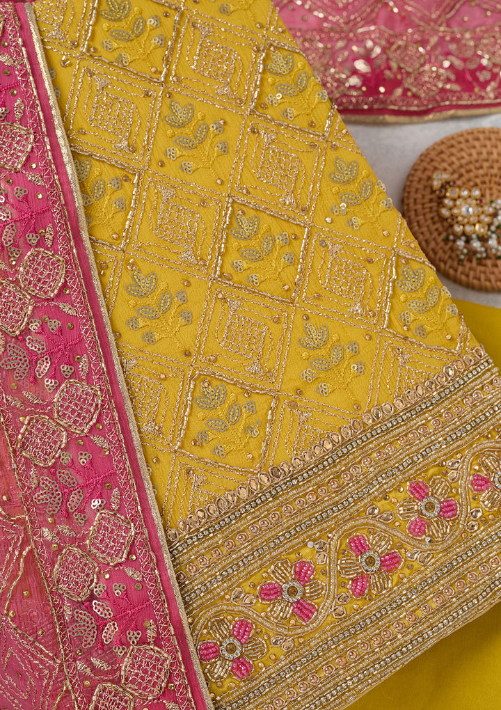 Mustard Zariwork Georgette Unstitched Salwar Suit