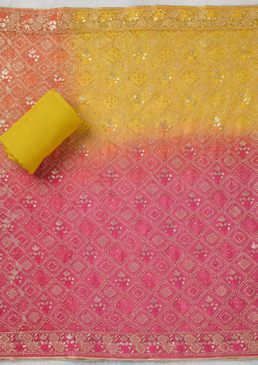 Mustard Zariwork Georgette Unstitched Salwar Suit