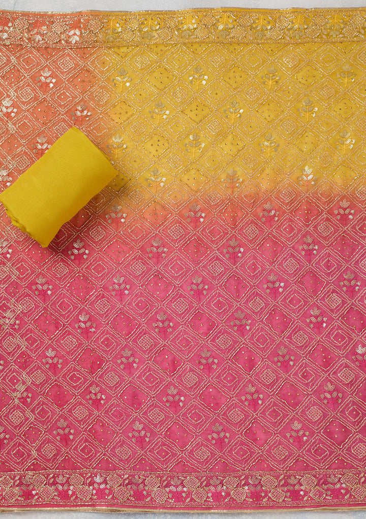 Mustard Zariwork Georgette Unstitched Salwar Suit