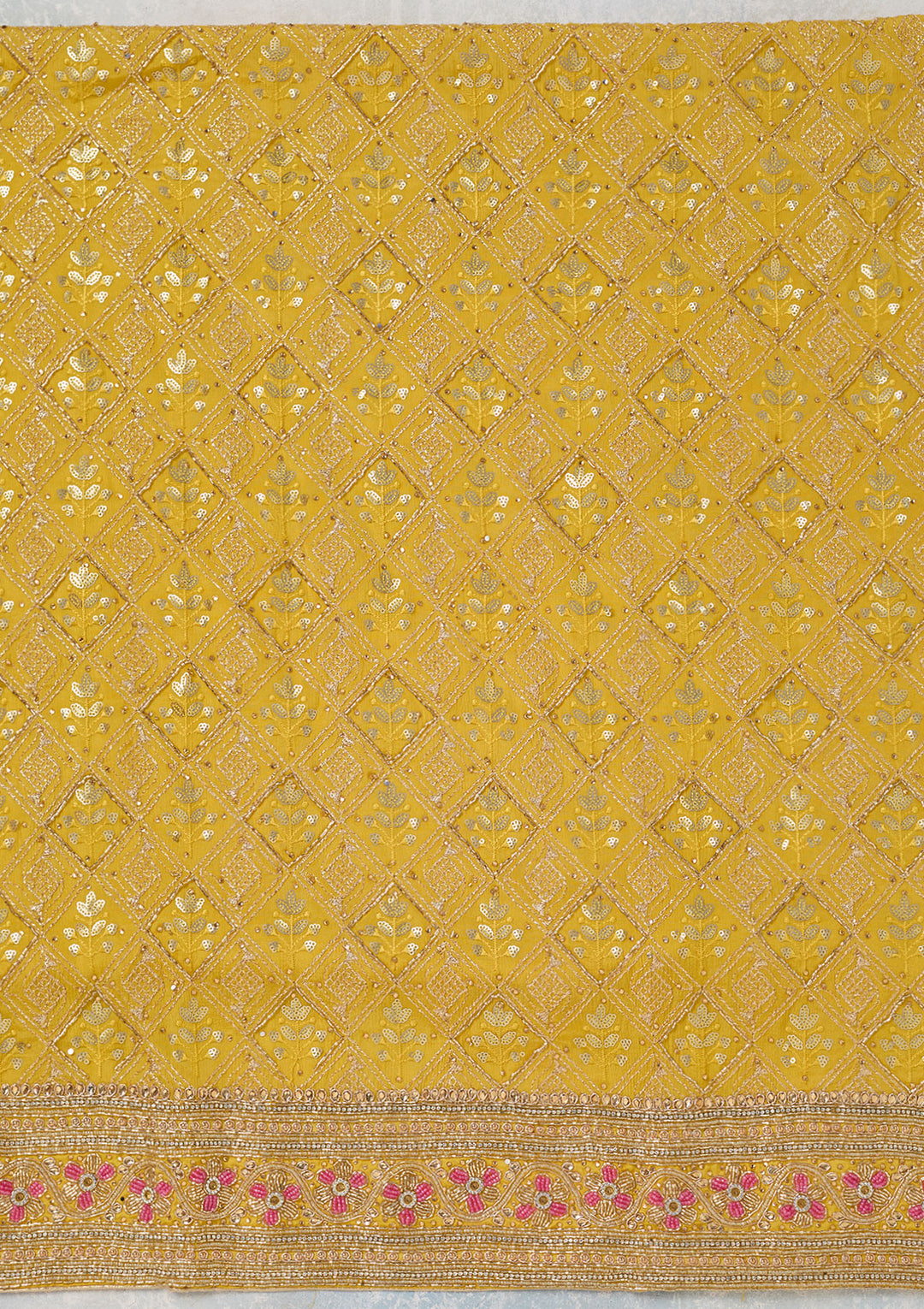 Mustard Zariwork Georgette Unstitched Salwar Suit