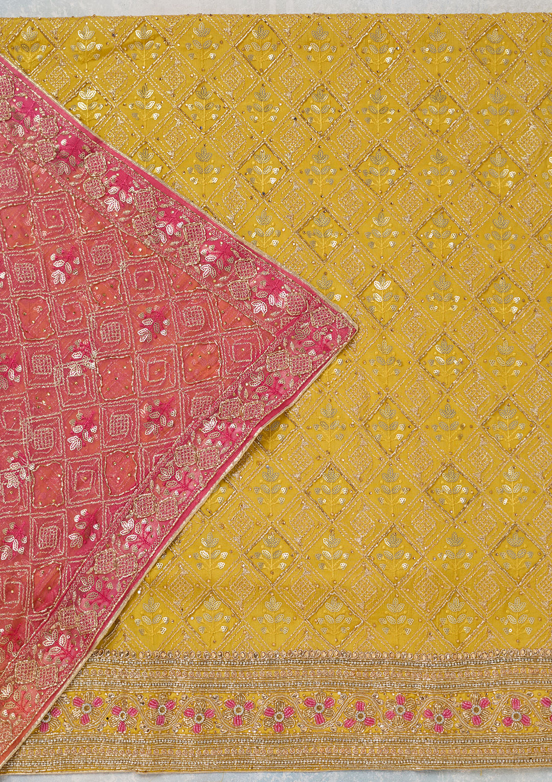 Mustard Zariwork Georgette Unstitched Salwar Suit