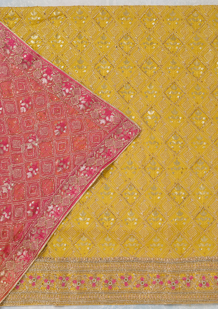 Mustard Zariwork Georgette Unstitched Salwar Suit